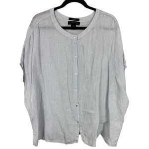 Tahari Linen Crinkle Button Up Shirt Small Oversized Boxy Fit